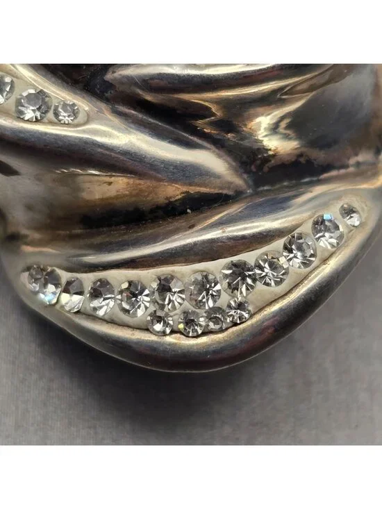 VTG Sterling Silver Electroform Rose Puffy Pendant 1.5" Rhinestones Signed - Picture 5 of 10